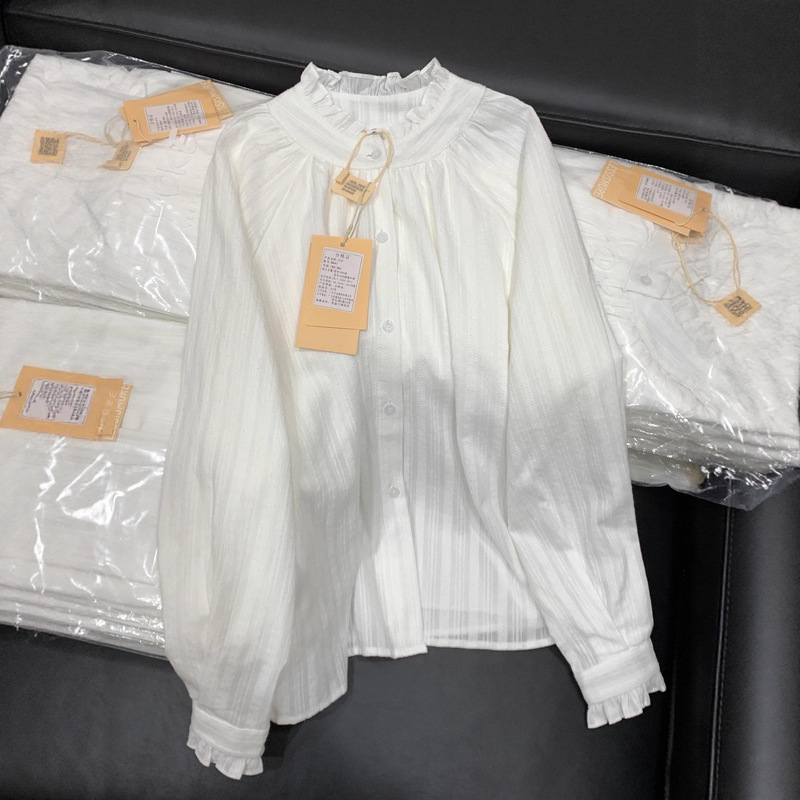 French-Style Ruffled White Shirt for Women, 2026 Autumn New Model, High-End, Gentle Style, Unique Long-Sleeve Top