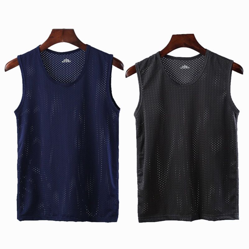 Chaleco de malla hombre deportivo ventilado hueco hielo rápido de verano camiseta sin mangas hombro amplio fábrica delgada comercio exterior al por mayor