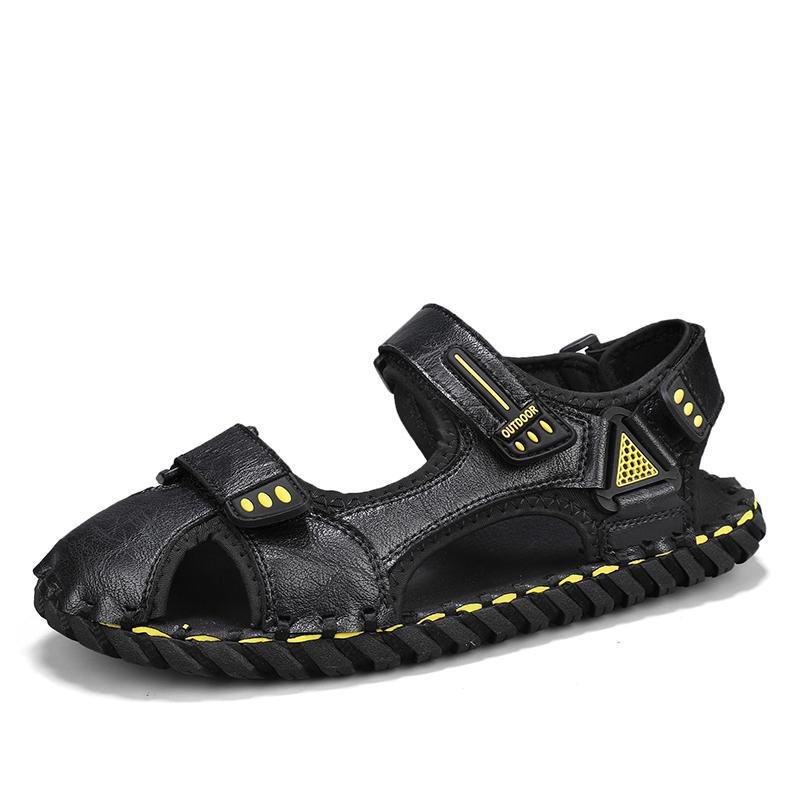 가죽 샌들 하이 엔드 남자 여름 미끄럼 올 매치 아우터웨어 통기성 플러스 사이즈 가죽 캐주얼 핸드 메이드 샌들 비치 슈즈