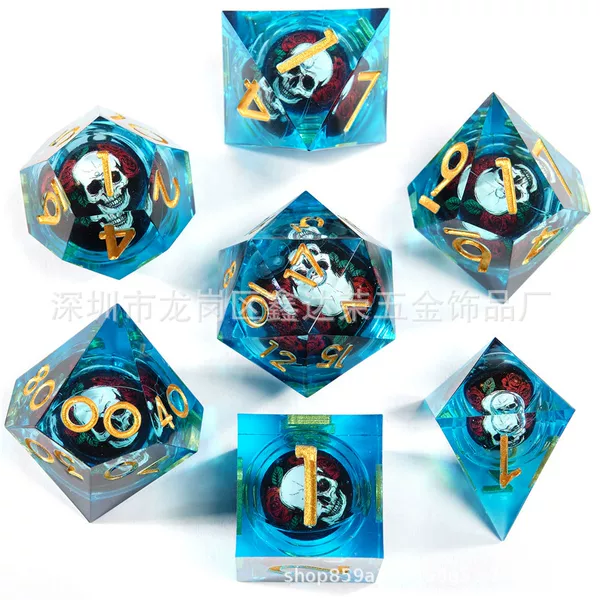 Manufacturer's new hot selling skull sharp angle resin dice suit sharp dice multi-sided dice DND running group sieve