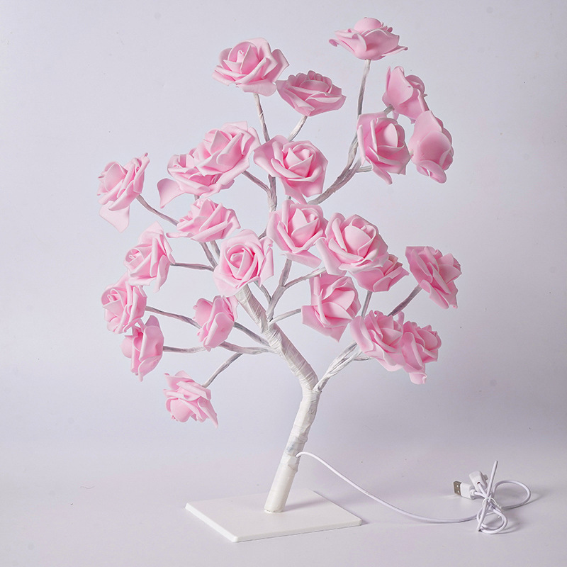24 lámparas de fondo blanco rosa flor árbol lámpara con interruptor USB