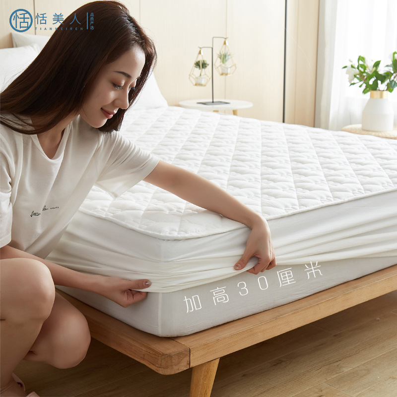 無印純棉水洗棉夾棉床笠全棉純色床罩床墊保護套單件床品批發團購