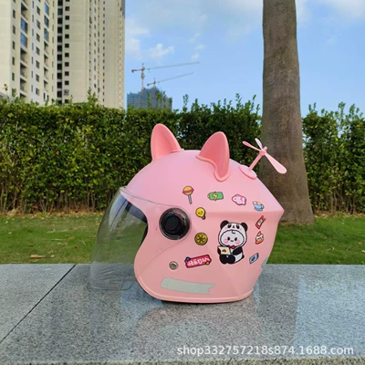 Motosiklet kaskı (dəbilqə) 3-10 years old children autumn and - peach-pink-black-and-white-panda-transparent-long-mirror-pink-cat-ears-pink-windmill-3c-childrens-3-10-and-a-half-years-old-helmet