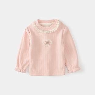 Girls' Knitted Sweater Autumn and Winter fleece-lined Thickened 1-3 Year-Old Baby Girl's All-Match Base Clothes Little Girl's Pullover