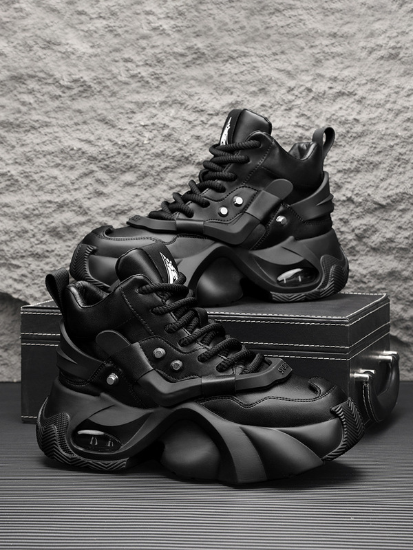 Cos Invisible Inner Height Increase 12cm 10cm 8 Men's Versatile Thick-Soled Dad Shoes Pure Black Warrior Rivet High-Top Trendy Shoes