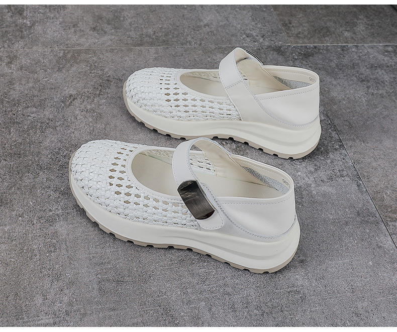 Sandal Mary Jane nữ da bò thật đế dày tăng chiều cao — màu be chi tiết 14