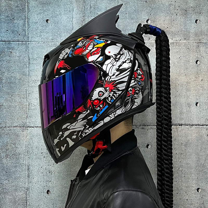 JIEKAI coche eléctrico bicicleta casco hombres y mujeres casco completo cuatro estaciones doble espejo bluetooth personalidad casco gris mentira carrera