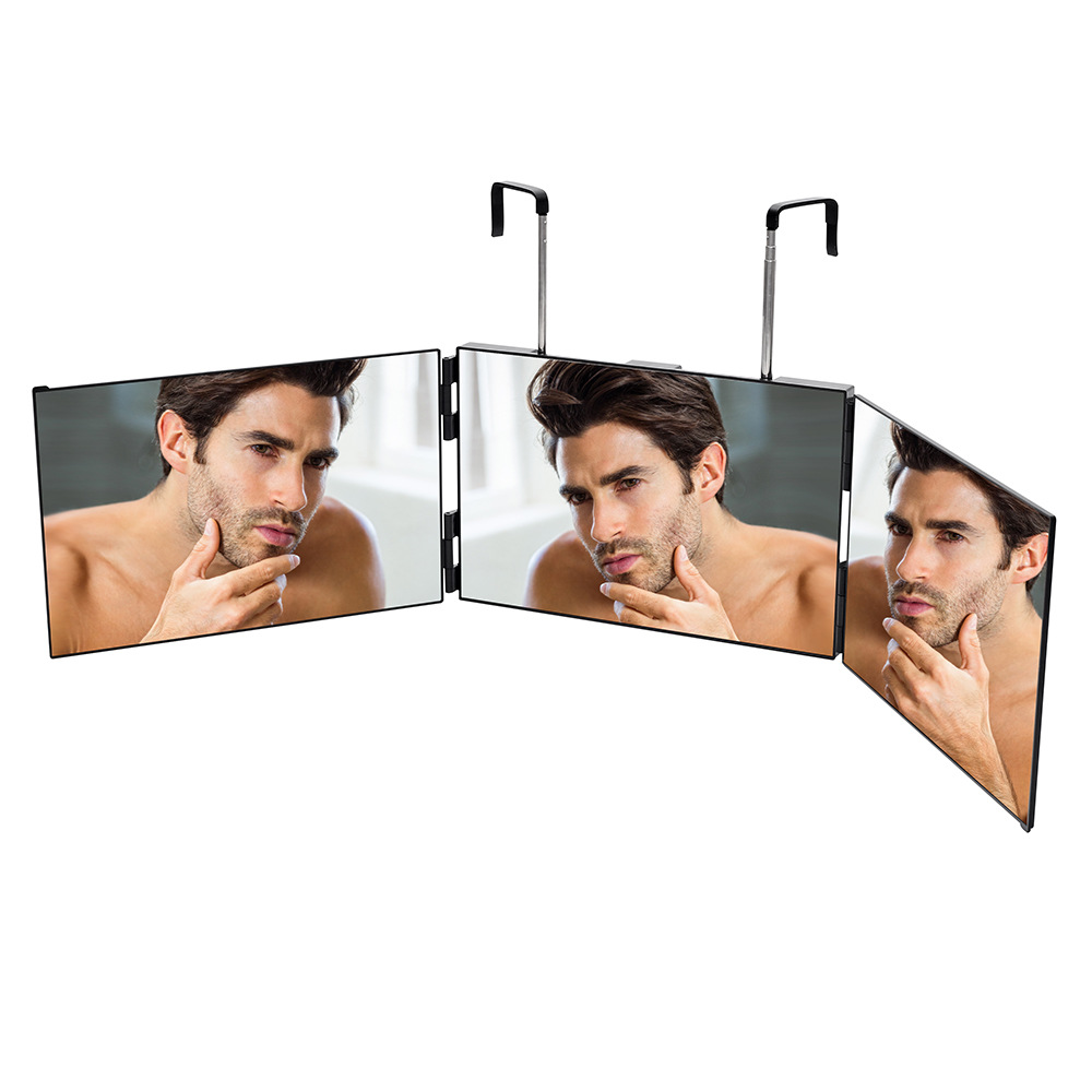 TEMU爆款 三面理发镜家用小版三折化妆镜自助剪发剃须折叠镜子