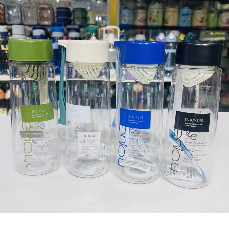 Futong 727 nueva taza de plástico transparente con colador 520ml deportes portátil al aire libre Estudiante Adulto plástico taza de agua