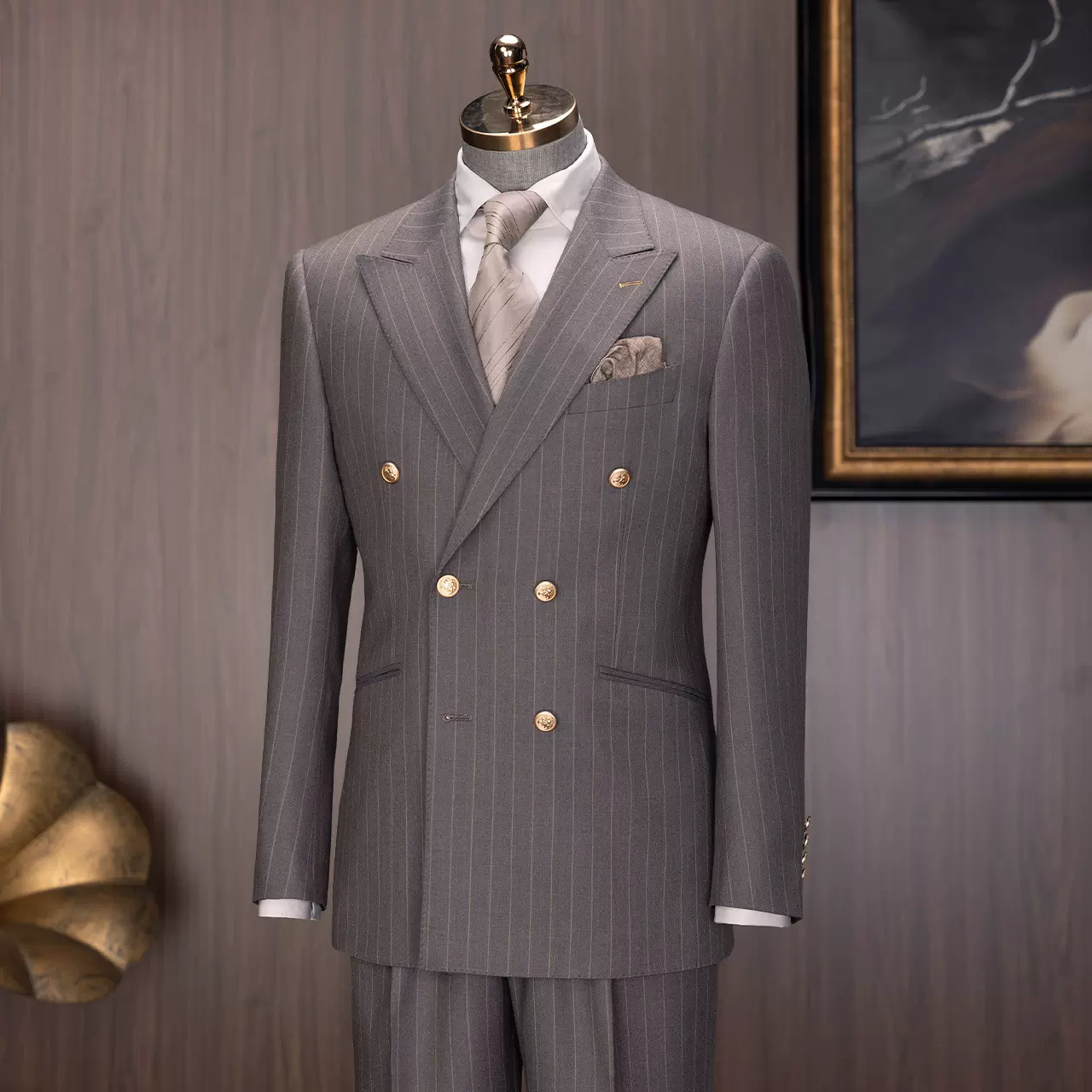 50澳洲羊毛西服套装半麻衬男士双排扣西装商务正装高级感婚庆礼服