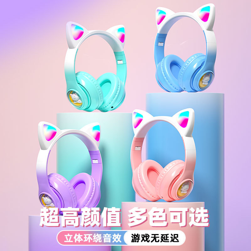宇宙飛行士猫耳bluetoothイヤホン5.3ヘッドセット萌え系かわいい発光イヤホンクロスボーダー爆金stn28s|undefined