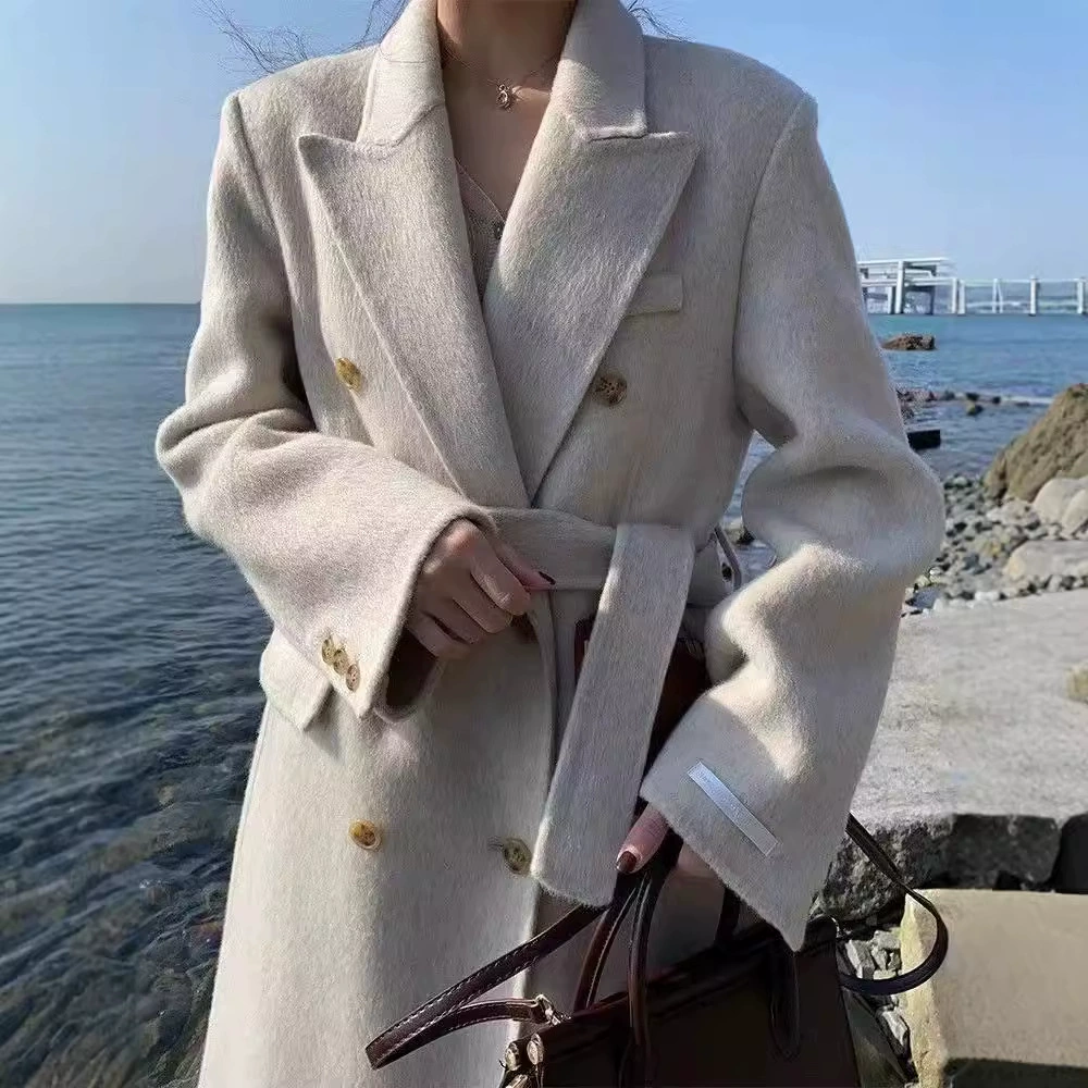 Взрывы интернет-знаменитостей 2023 Новое двустороннее шерстяное пальто, длинное гамбургское свободное повседневное шерстяное пальто в наличии