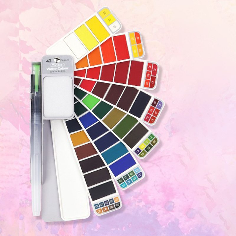 Juego de trazos de acuarela sólida en forma de abanico plegable Xiupu para principiantes pintados a mano con gouache para niños