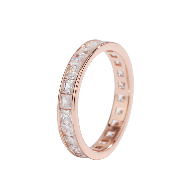 Anillo de diamantes de oro rosa anillo femenino 925 plata esterlina nicho diseño 2023 nuevo Anillo de dedo índice cuadrado diamante completo anillo de diamantes