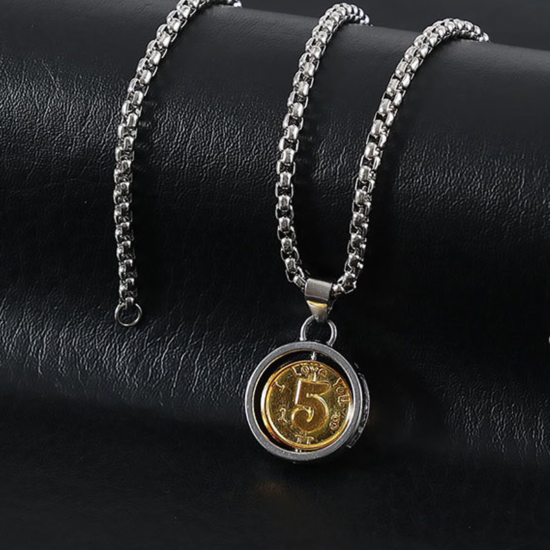 Protection Talisman Jewelry New Cross-border Chinese-style Pentagonal Gold Rotating Necklace For Men, Hip-hop Niche Design Trendy Coin Pendant_voghion.com