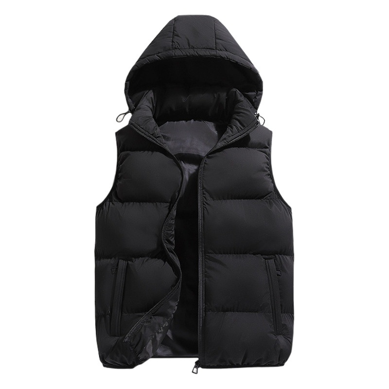 Cross-Border Cotton Vest Men's Autumn and Winter New Hooded Large Size Group Purchase Foreign Trade Spot Men's Solid Color Cotton Vest for Men