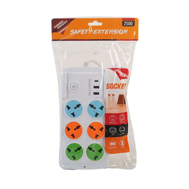 Seis conectores de comercio exterior con agujeros negros con cáscara blanca 2USB + 1Type-C embalaje neutro estándar británico estándar europeo estándar americano