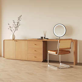 梳妆台实木小户型北欧家用现代简约伸缩原木色卧室化妆桌