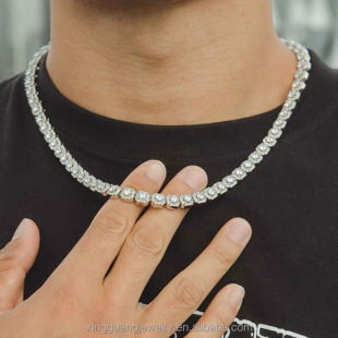 European and American Single Row Necklace Hip-hop Personality Retro 8mm Moissanite Stereo Tennis Chain Necklace Versatile Jewelry