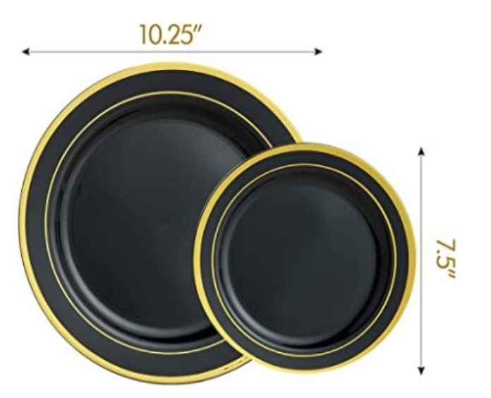 9.4inch cm 검정색 배경과 금색 테두리가 있는 플레이트 1개