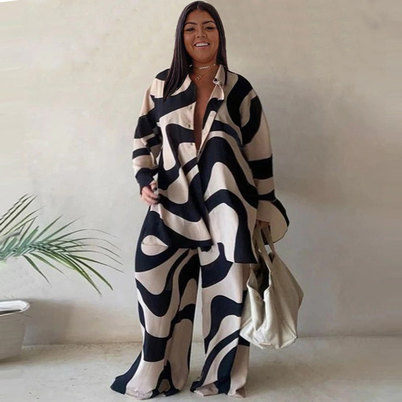 Loose Fit Type Daily Women's Elegant Printing Spandex Polyester Printing Pant Co-ord Set Plus Size Two-piece Sets