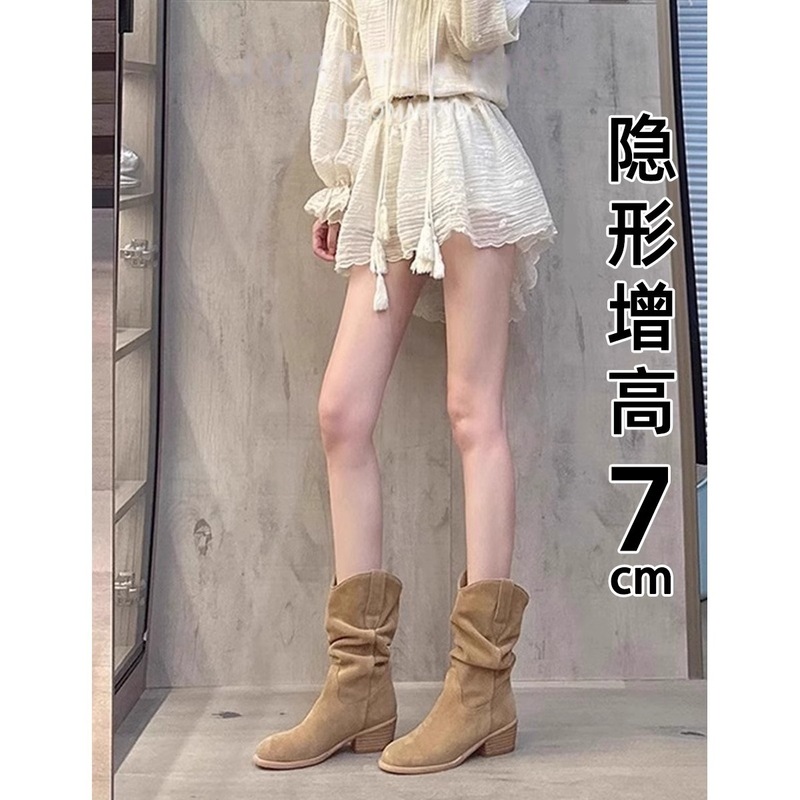 高品质马丁靴小个子内增高靴子女2025新款春季高跟中筒短靴堆堆靴|undefined
