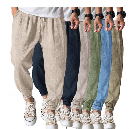 Amazon Casual Fashion Loose Men's Pants Summer Breathable Ankle Pants Beach Straight Pants Solid Color Wholesale Amazon Casual Fashion Loose Men's Pants Summer Breathable Ankle Pants Beach Straight Pants Solid Color Wholesale