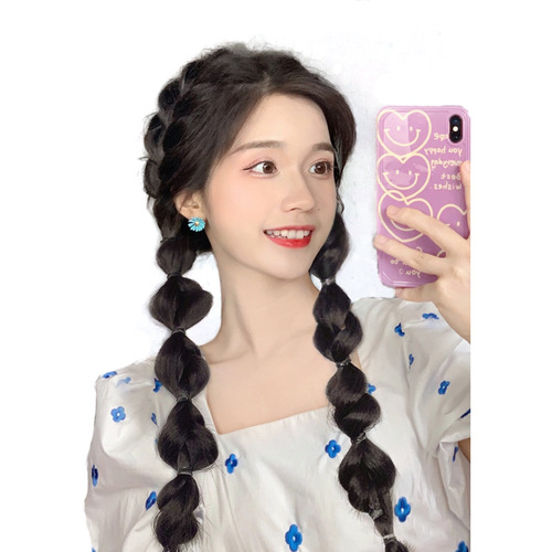 Wig Braids Natural Boxing Braids Waterfall Braids Women's Double False Ponytail Band Style Internet Bubble Dirty Braids Wig