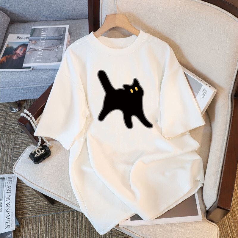 Pure Cotton New Physical Store Super Popular Short-Sleeved T-Shirt Cute Cat Print T-Shirt Summer Dopamine Short-Sleeved Top