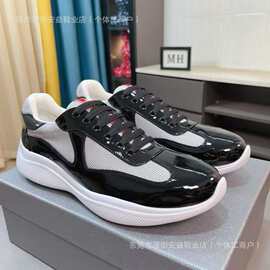 欧洲站跨境高端P家漆皮亮皮时尚休闲运动板鞋透气小白鞋经典男鞋