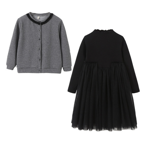 Girls dress suit  spring and autumn new style medium and large children's clothing wholesale spring clothes cardigan jacket two pieces
