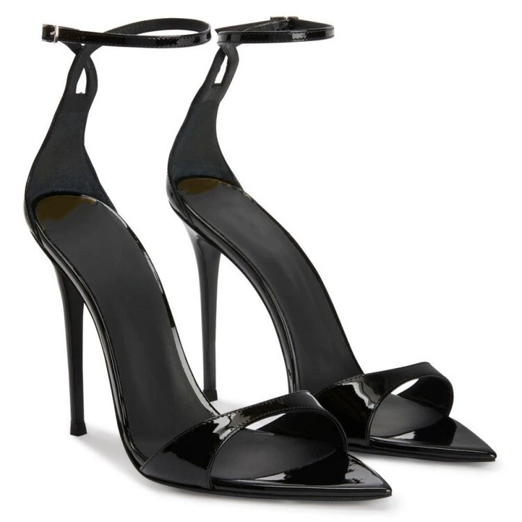 Black summer sandals with a strap, 2023 collection, thin strap, plus size