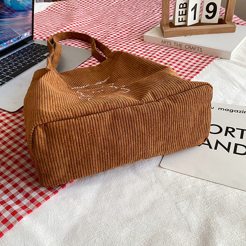 Cute canvas bag female cartoon embroidery shoulder bag new Japanese style ins handbag corduroy student class bag