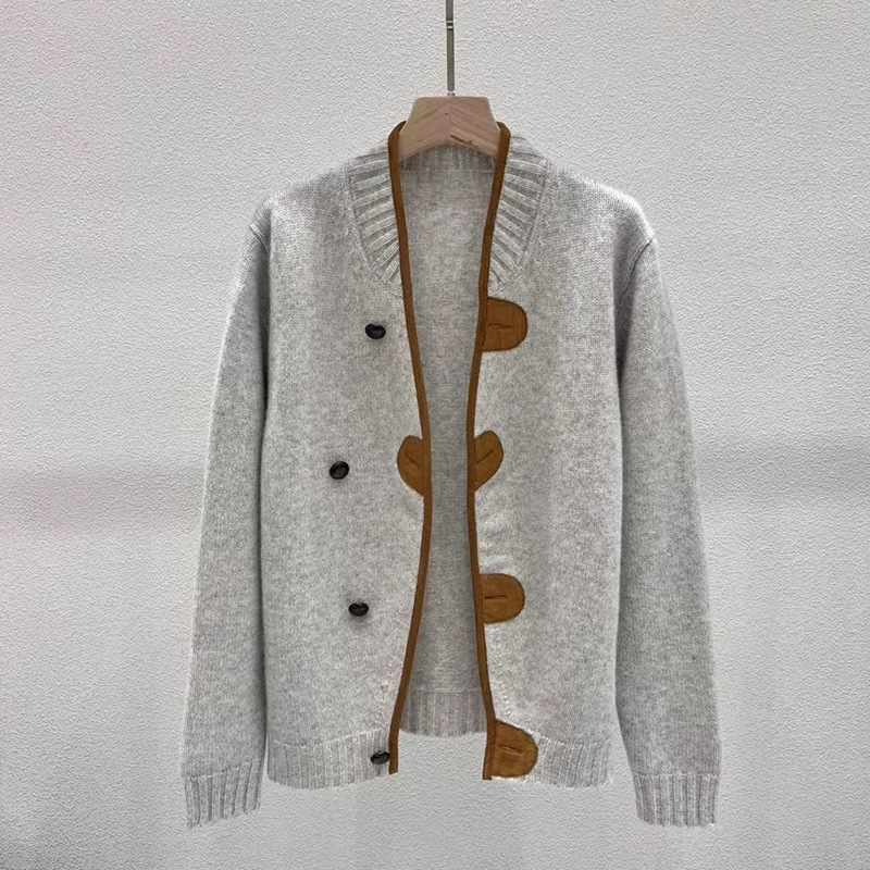 2023 new knitted Suede single row mushroom age reduction loose lazy knitted cardigan sweater coat for women