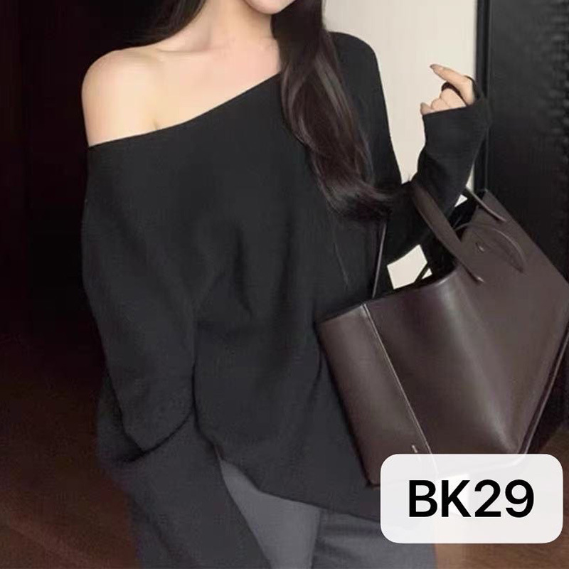 一字领长袖针织衫秋季宽松蝙蝠袖毛衣气质露肩上衣女装毛织衫工厂|undefined