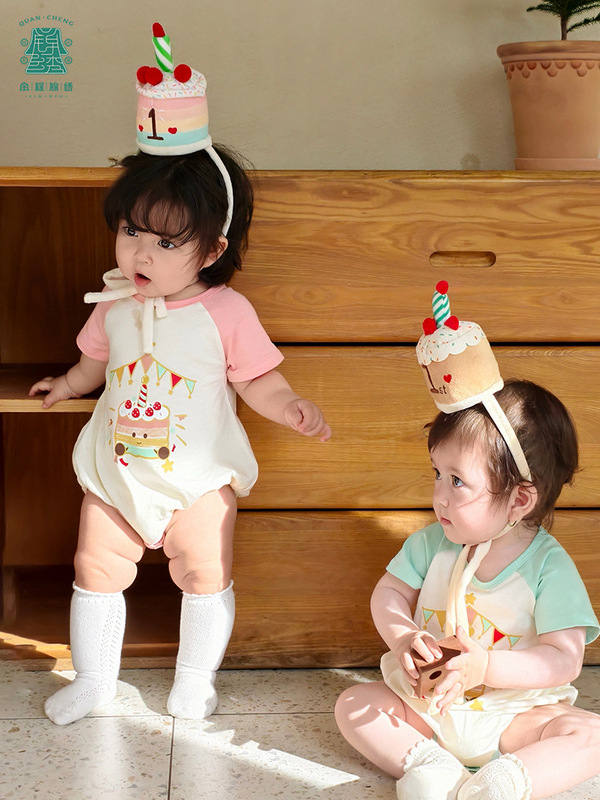 夏の女の子のベビー服、半袖ドレス、薄い綿の誕生日ジャンプスーツ、男の子の1歳の服|undefined