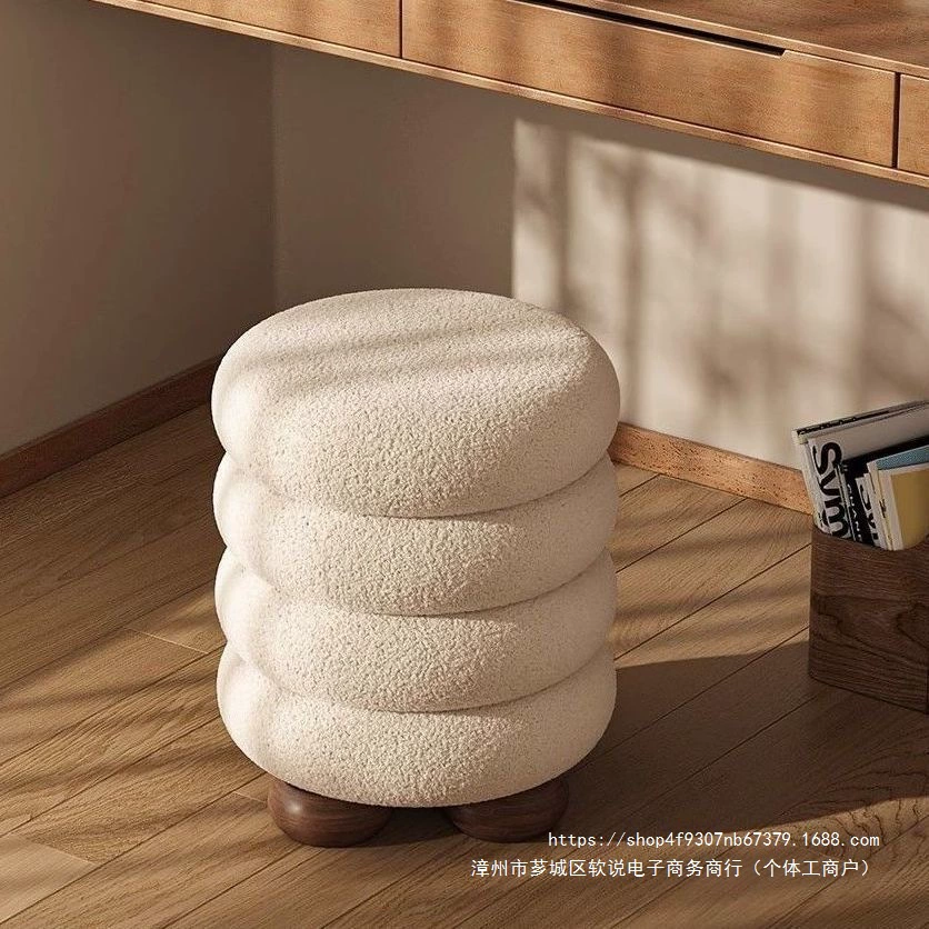 Кремовый туалетный столик для девочек, табурет для спальни, домашний макияж, интернет-знаменитости, круглый табурет, стул из овечьей шерсти