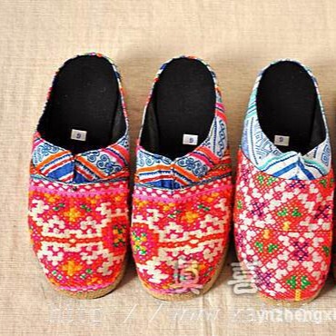 苗绣半包拖鞋泰国手制苗绣民族风十字绣花棉布鞋创意女式半包拖鞋|ms