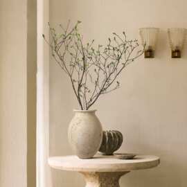 海虹雅林假花仿真花摆设洞石柳叶感逼真客厅宋氏美学中古花艺