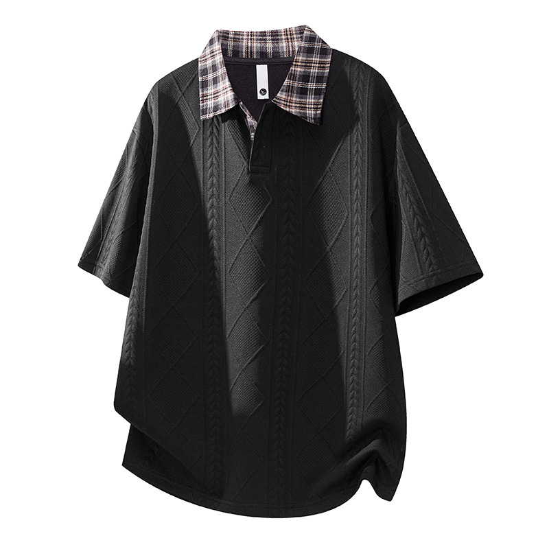 Hombre transfronterizo verano cuello cuadrado polo camiseta relajada retro casual manga corta chaqueta con solapa de moda americana