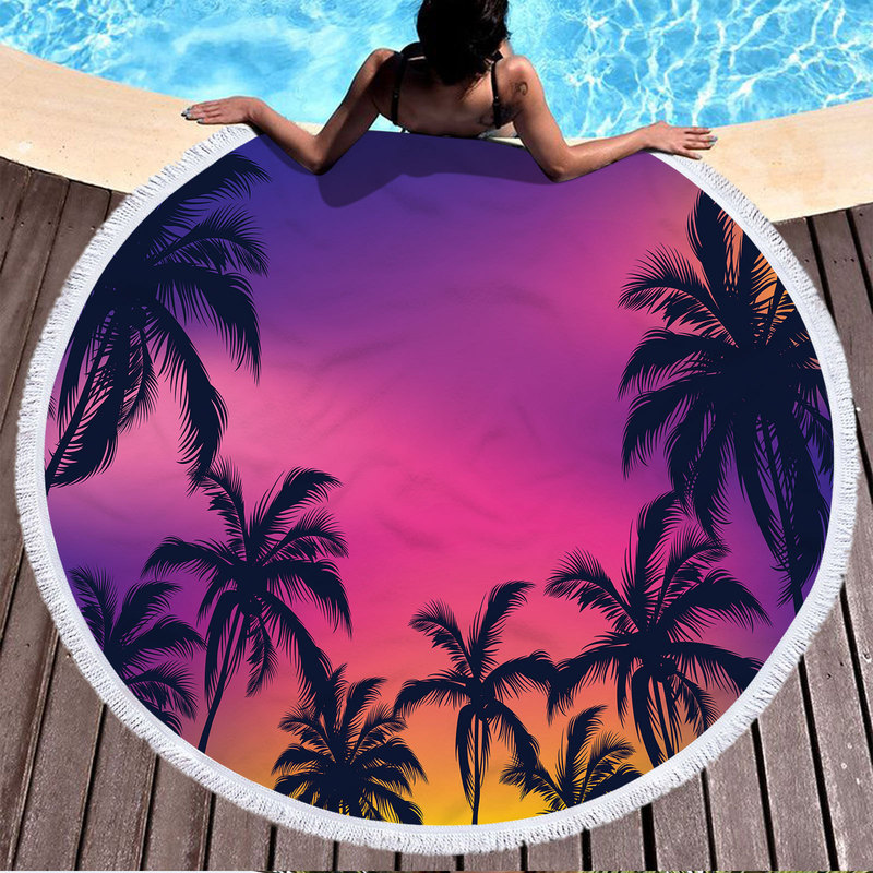 Factory Direct supply new beach mat round beach towel bath towel microfiber towel seaside bathrobe coconut tree series