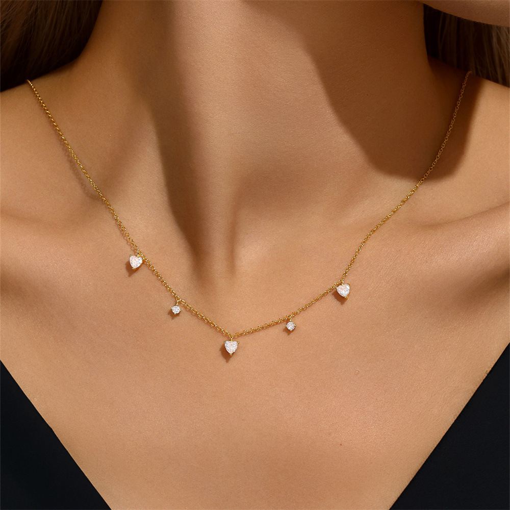 925 Sterling Silver Pendant Material Zircon Inlay Material 925 Sterling Silver Zircon Cable Chain Plating Heart Shape Multi Charms Necklace