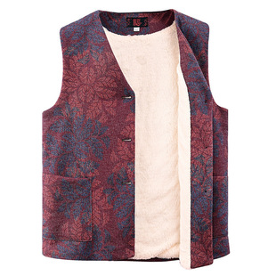 Middle-aged and elderly women's clothing fleece-lined Old Lady Cardigan simple warm vest imitation lambswool autumn and winter mom vest