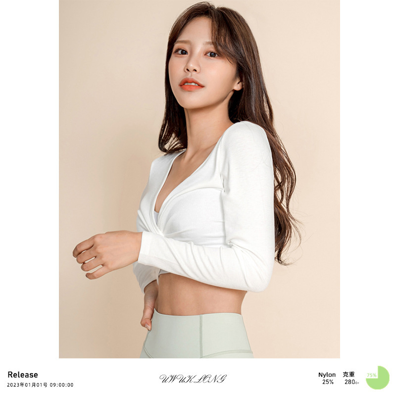 2022 Autum New Sports Fitness Yoga Long-Sleeved Tops for Women Sexy Fashion Chest Cross Yoga Wear T-Shirt