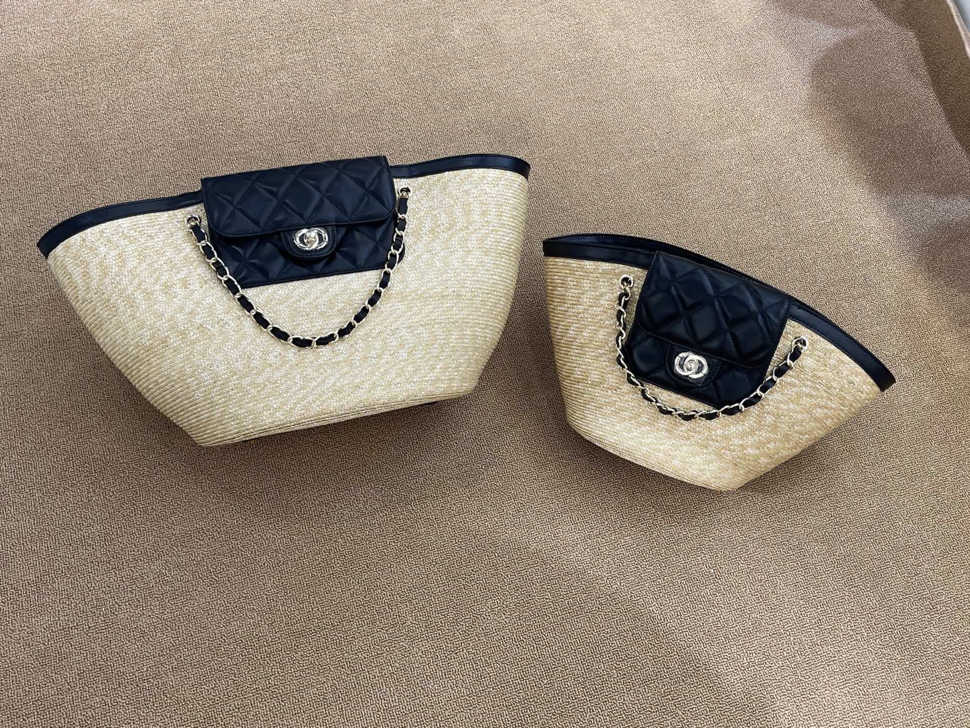 Bolsa tipo cesta para armazenamento, bolsa de mão em rattan, bolsa de ombro trançada, feita à mão em rattan natural e junco marinho, acabamento em couro, ecológica, leve e durável para uso diário._voghion.com