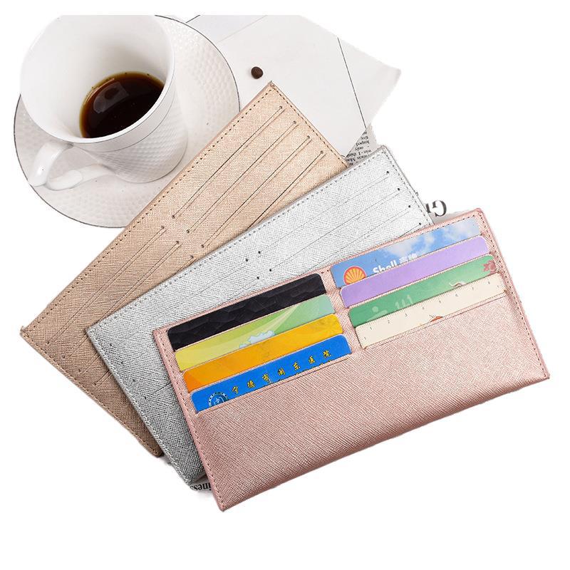 跨境日式真皮女士超薄简约零钱卡包十字纹牛皮多卡位財布钱夹钱包