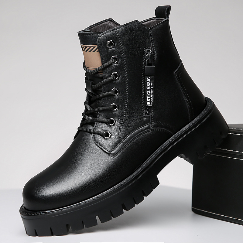 Winter high-top cotton shoes for men, warm, fleece-lined, thickened, casual snow boots, winter leather shoes, men's Martin boots