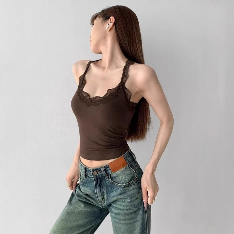 Cross-Border Sexy Pure Desire U-Neck Lace Tank Top for Women, Summer Stylish Slim-Fit Short Hot Girl Camisole Base Layer Top Cross-Border Sexy Pure Desire U-Neck Lace Tank Top for Women, Summer Stylish Slim-Fit Short Hot Girl Camisole Base Layer Top
