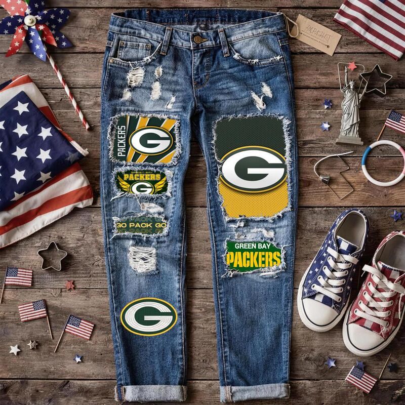 Cross-Border New Arrivals in Stock: Nfl Team-Themed Ripped Jeans, Exclusive Streetwear Brand Printed Pants for Fans