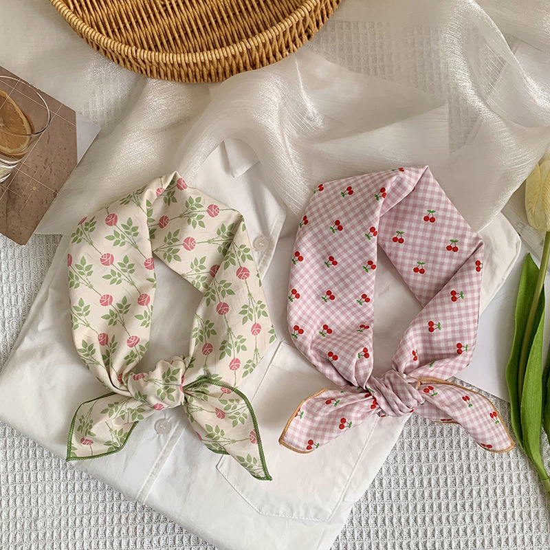 2025 versión coreana de la pequeña bufanda de seda femenina primavera y otoño temperamento salvaje 58CM algodón pequeño cuadrado bufanda pequeña decorativa bufanda pequeña bufanda pequeña